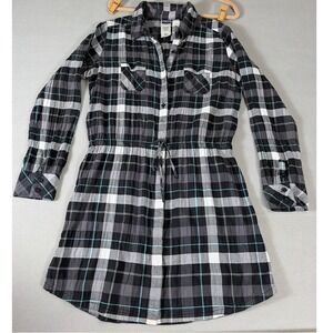 Patagonia Womens Black Grey Plaid Flannel Shirt Dress Drawstring Waist 58975‎ M